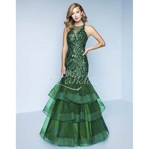Splash Prom Sequin Mermaid Ruffle Skirt Dress K166 Emerald